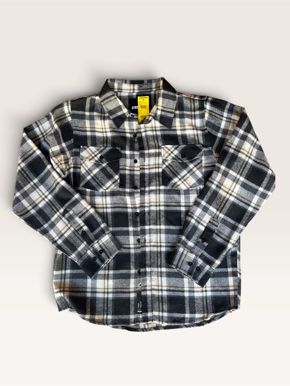 RSQ Black, White & Cream Plaid Button-Down Shirt